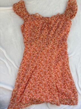 Lush Orange Floral Tie-Front Mini Dress